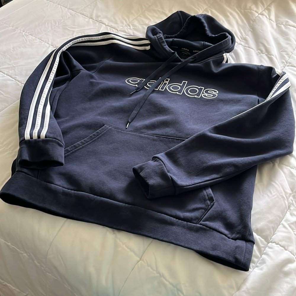 adidas blue and white hoodie unisex L